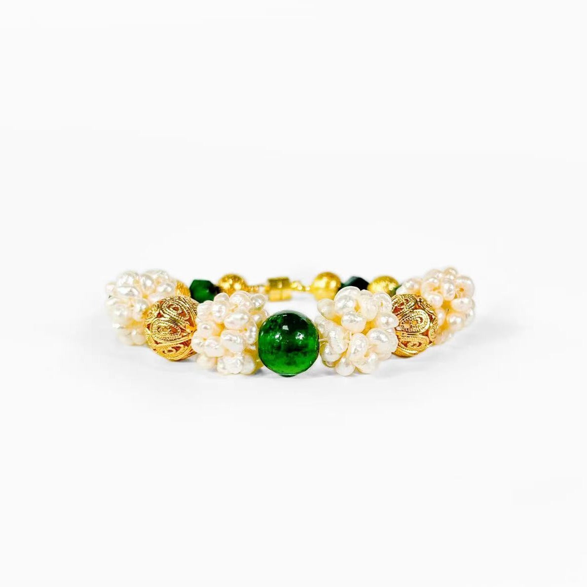 Freshwater Baroque Pearl & Green Agate Juno Bracelet