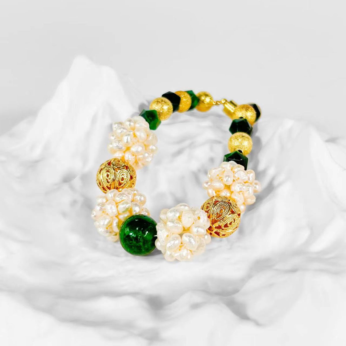 Freshwater Baroque Pearl & Green Agate Juno Bracelet