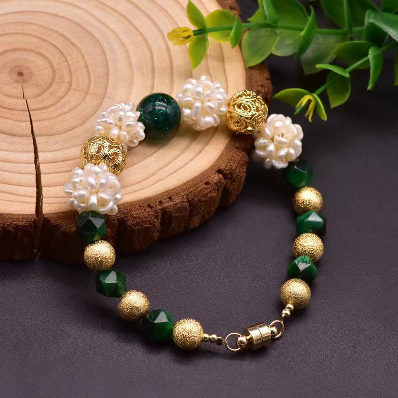 Freshwater Baroque Pearl & Green Agate Juno Bracelet