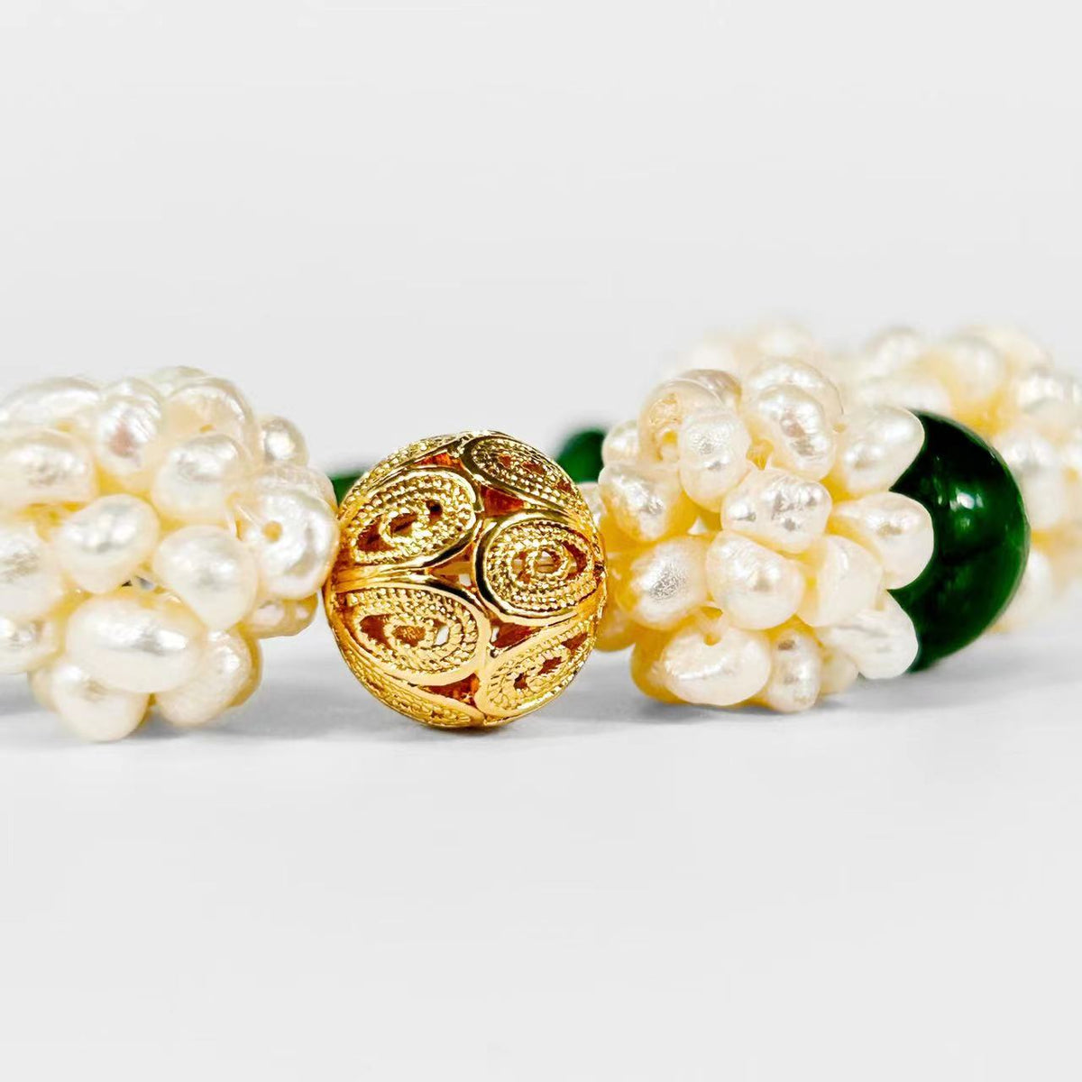 Freshwater Baroque Pearl & Green Agate Juno Bracelet