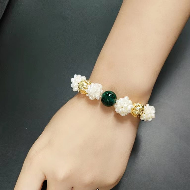 Freshwater Baroque Pearl & Green Agate Juno Bracelet