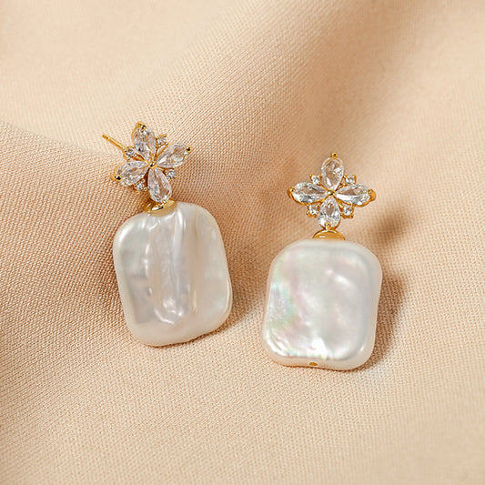 Genuine Freshwater Baroque Pearl Snow Flake Earrings