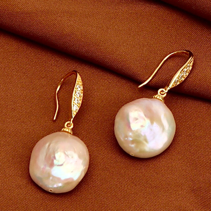 Genuine Freshwater Gold Vermeil Baroque Pearl Leaves Drop Dew Earrings