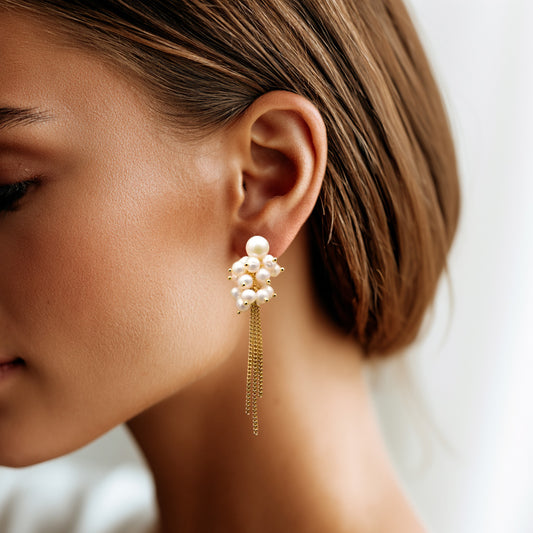 Genuine Freshwater Pearl Galaxy Fall Earrings