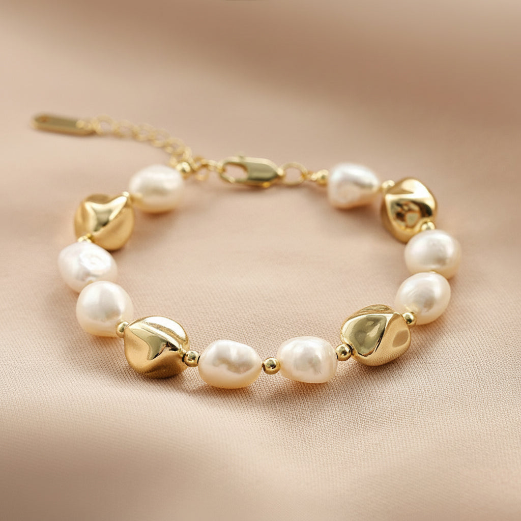 Genuine Freshwater Pearl Gold Beans Bracelets