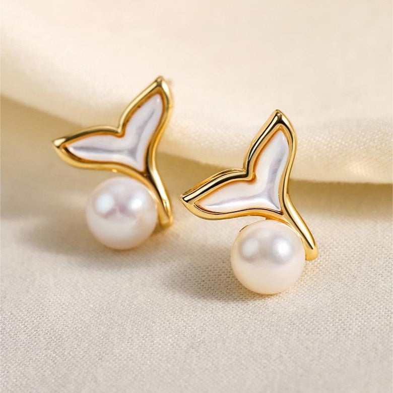 Genuine Freshwater Pearl Mermaid Earrings - Detail View 4 - Elegant Pearl Jewelry by Kikyo Pearl London