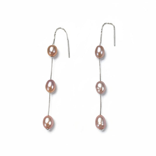 Genuine Freshwater Pearl S925 Silver Éline Threader Earrings