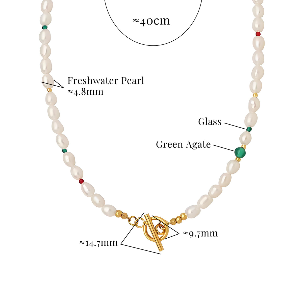 Genuine Freshwater Pearl Titanium Steel Green Eye Necklace