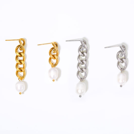 Genuine Freshwater Pearl Titanium Steel Irregular Earrings