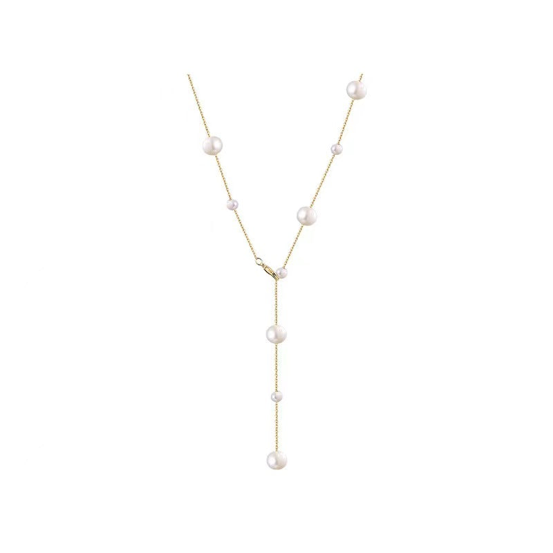 Genuine Freshwater Pearl Y-Shaped Tassel Necklace �?Minimalist Starlight Design
