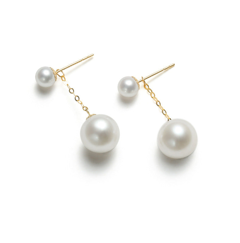 Boucles d'oreilles en or massif 18 carats avec véritables perles d'eau douce et gouttes de lune