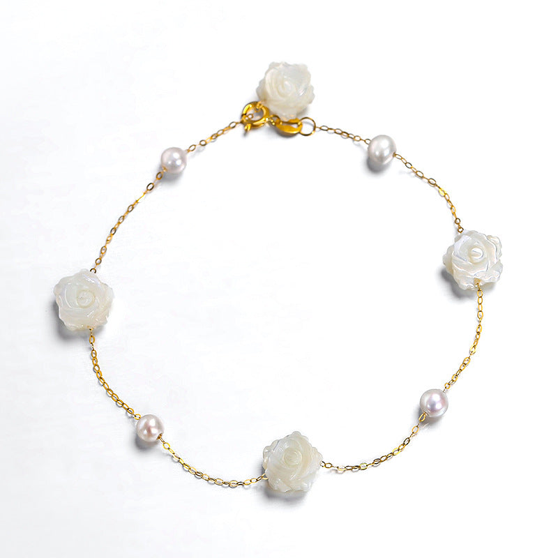 Solid 18K Gold Genuine Freshwater Camellia Bracelet