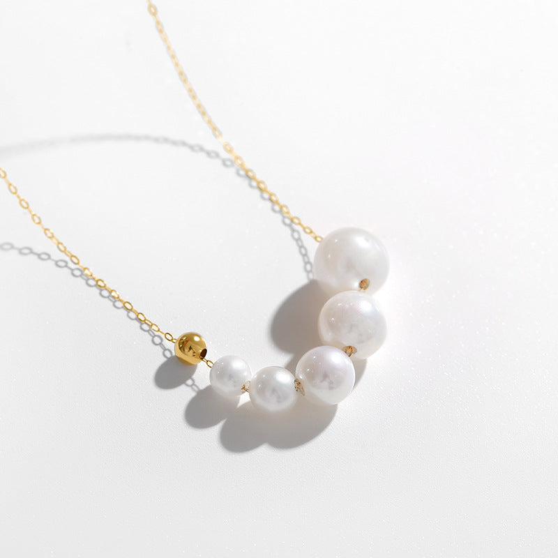 Solid 18K Gold Genuine Freshwater Pearl Star Love Necklace