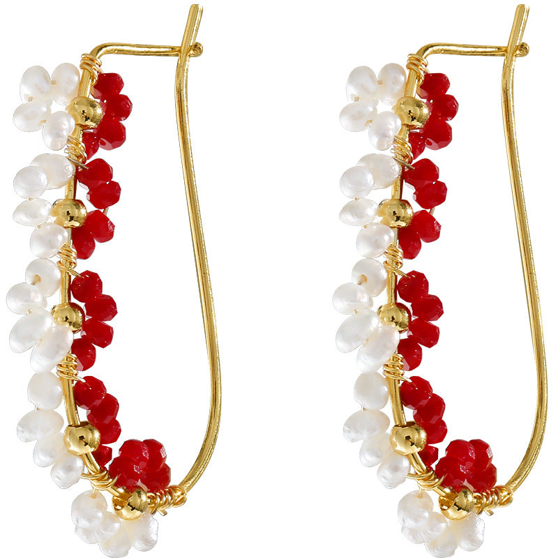 Boucles d'oreilles en perles d'eau douce véritables en forme de fleur de grenade