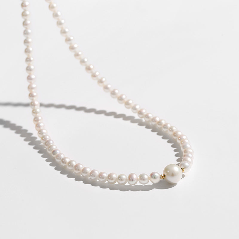 Solid 18K Gold Genuine Freshwater Pearl Moon Angel Necklace