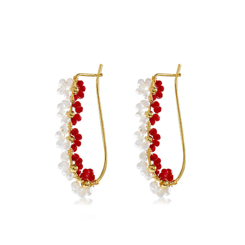 Boucles d'oreilles en perles d'eau douce véritables en forme de fleur de grenade