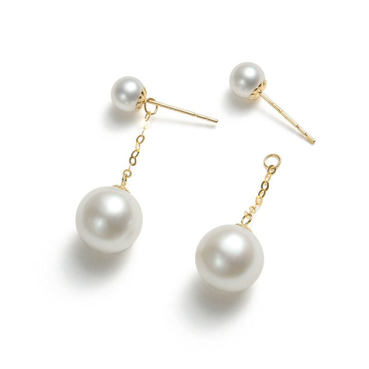 Boucles d'oreilles en or massif 18 carats avec véritables perles d'eau douce et gouttes de lune