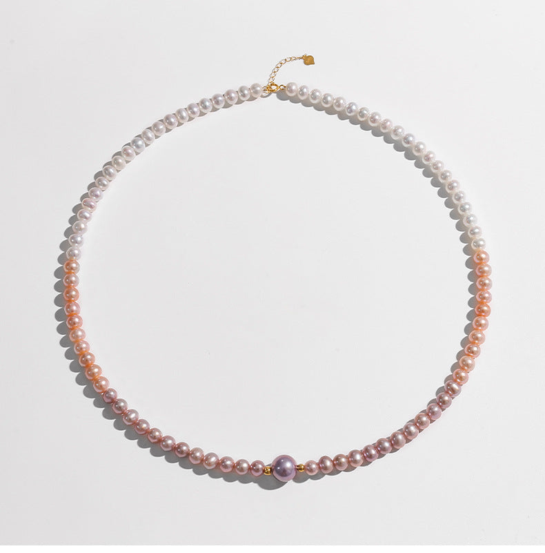 Solid 18K Gold Genuine Freshwater Pearl Day&Night Necklace
