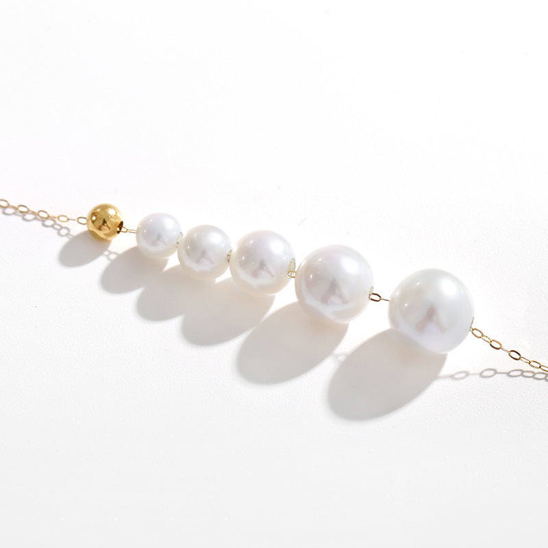 Solid 18K Gold Genuine Freshwater Pearl Star Love Necklace