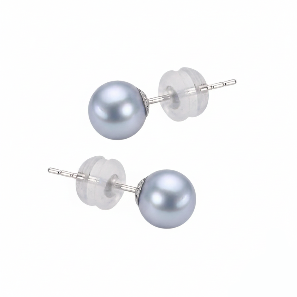 S925 Silver 4-8mm Akoya Madama Round Pearl Stud Earrings