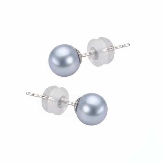 S925 Silver 4-8mm Akoya Madama Round Pearl Stud Earrings