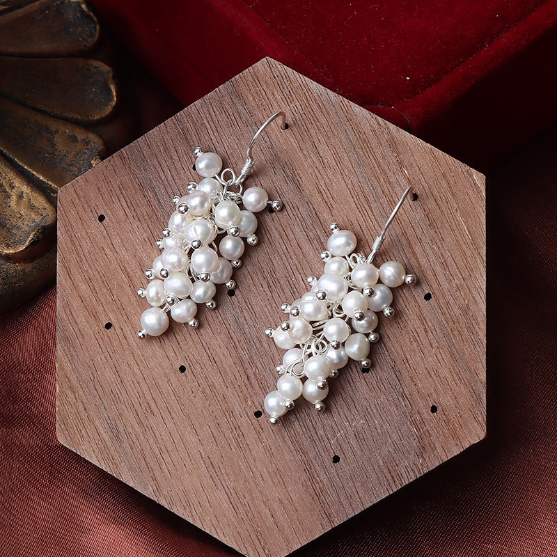 S925 Silver Genuine Freshwater Baroque Pearl Grape Earrings