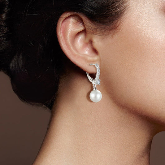 S925 Silver Genuine Freshwater Pearl Diamond Wisper Earrings