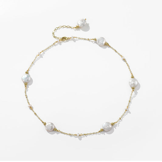 S925 Silver Genuine Freshwater Pearl Happy Dew Necklace - Side Angle View - Elegant Pearl Jewelry by Kikyo Pearl London