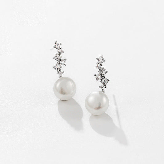 S925 Silver Genuine Freshwater Pearl Ice Flower Earrings - Side Angle View - Elegant Pearl Jewelry by Kikyo Pearl