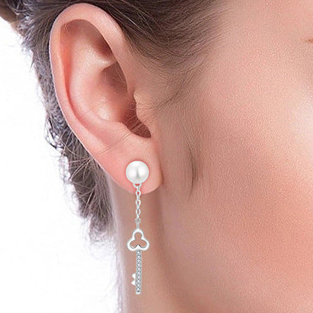 S925 Silver Genuine Freshwater Pearl Key of Love Earrings