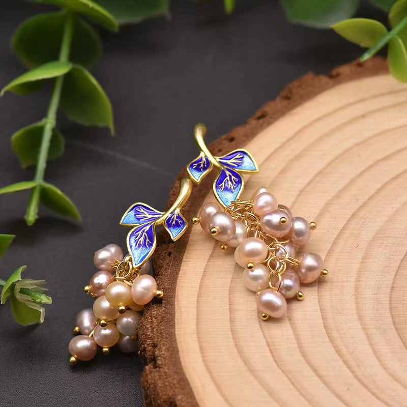 Pendientes de hada azul con auténtica perla de agua dulce