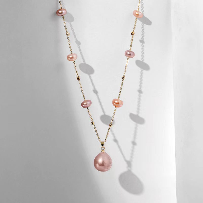 Collar de perlas de agua dulce genuinas de color caramelo