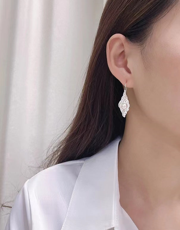 Pendientes de pupa de plata maciza S925 con auténtica perla barroca