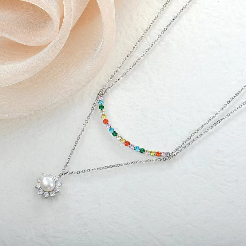Collar con puente arcoíris de perlas de agua dulce auténticas