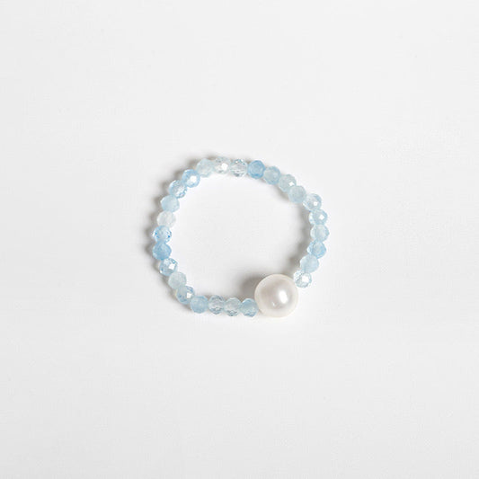 Anillo de los deseos en plata maciza S925 con perla de agua dulce auténtica y color azul