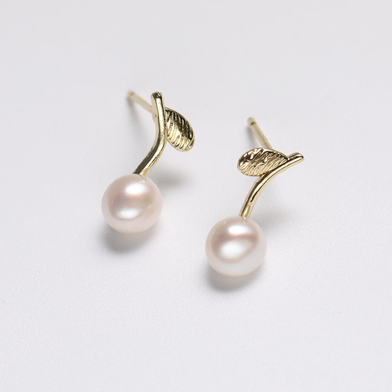 Genuine Freshwater Pearl Solid S925 Silver Sprouts Earrings