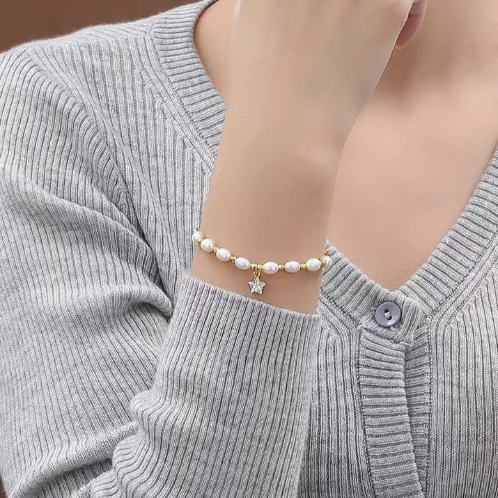Bracelet Meteor en argent massif S925 avec véritable perle d'eau douce