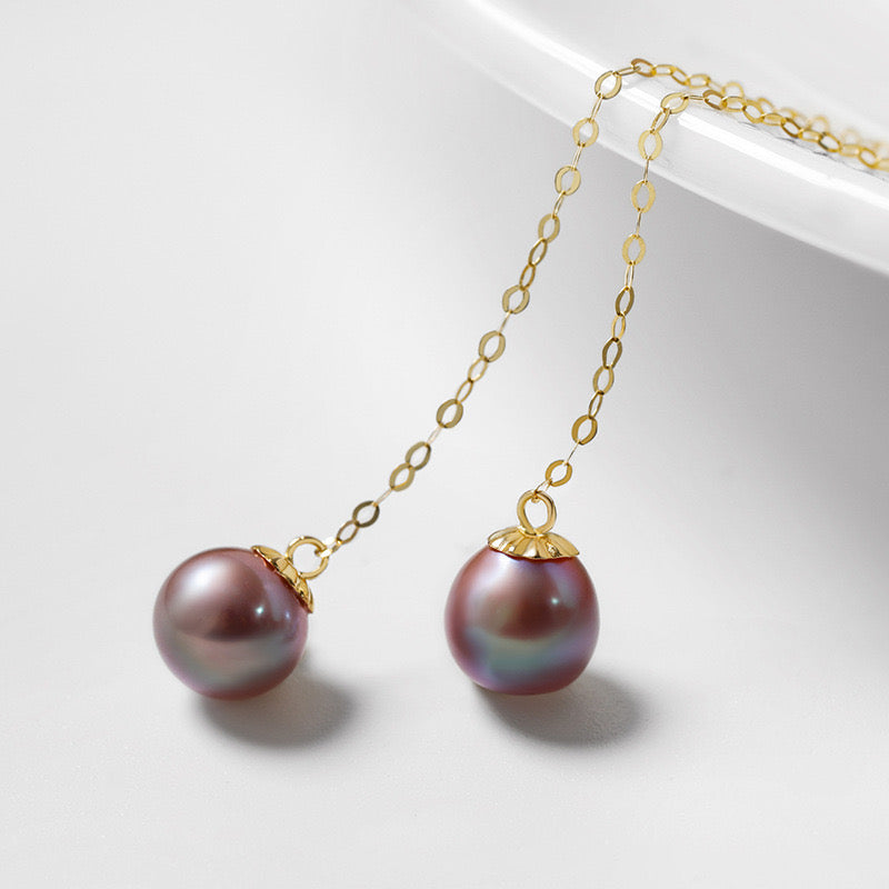 Solid 18K Gold Genuine Freshwater Pearl Tsuki Earrings