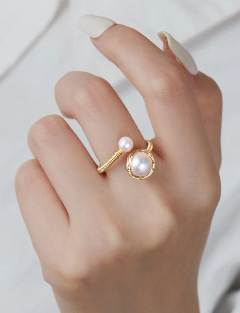 Bague Terre en véritable perle d'eau douce