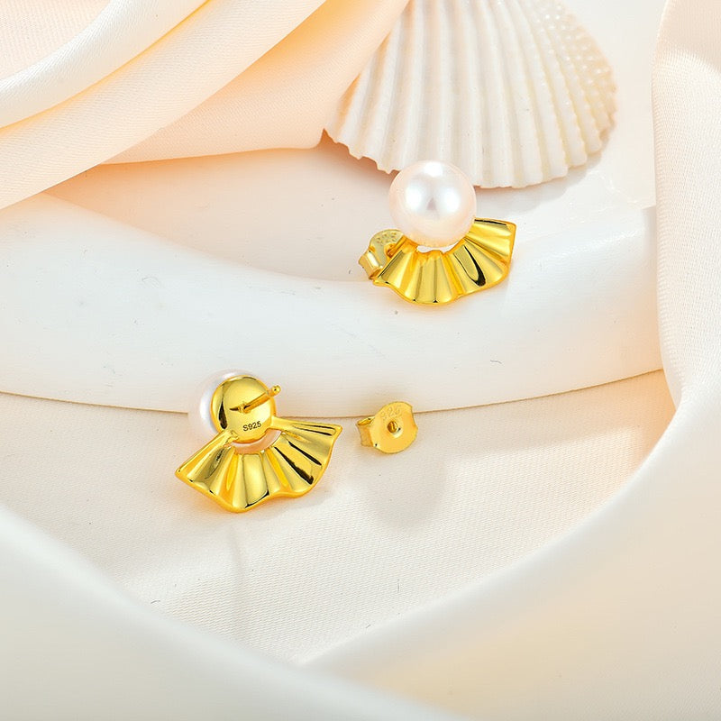 Boucles d'oreilles éventail japonaises en perles d'eau douce véritables