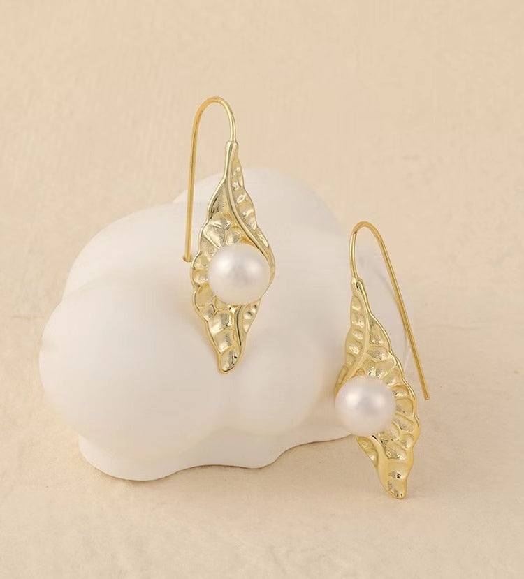 Pendientes de pupa de plata maciza S925 con auténtica perla barroca
