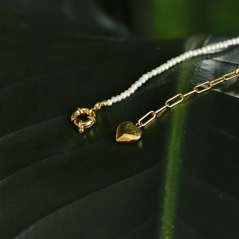 Collier en forme de cœur avec véritable perle d'eau douce