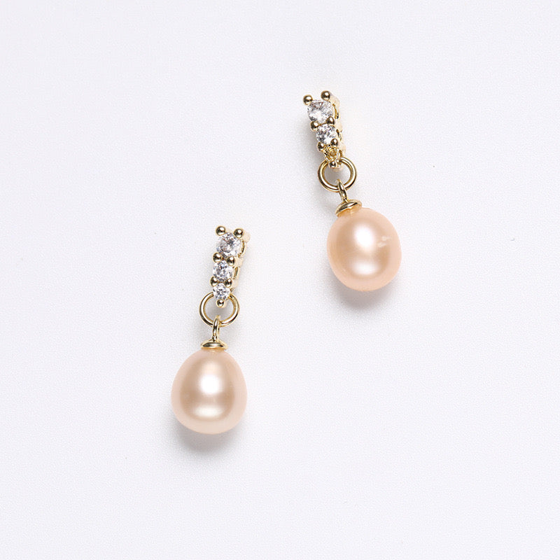 Pendientes delicados de plata maciza S925 con auténtica perla de agua dulce