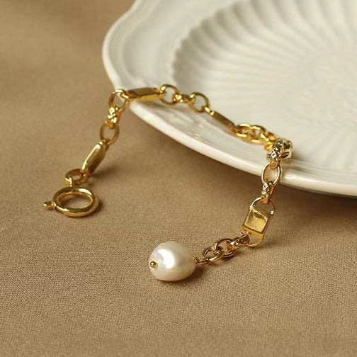 Genuine Freshwater Baroque Pearl Gold Lock Bracelet