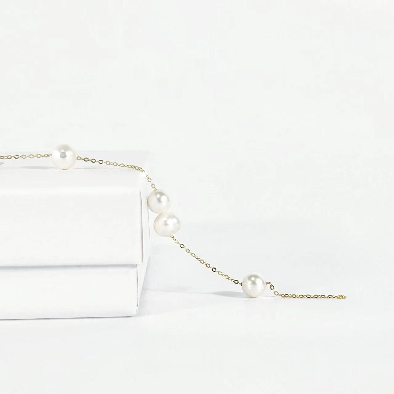 Pulsera Príncipe del Océano de Agua Dulce Auténtica de Oro Sólido de 18 quilates