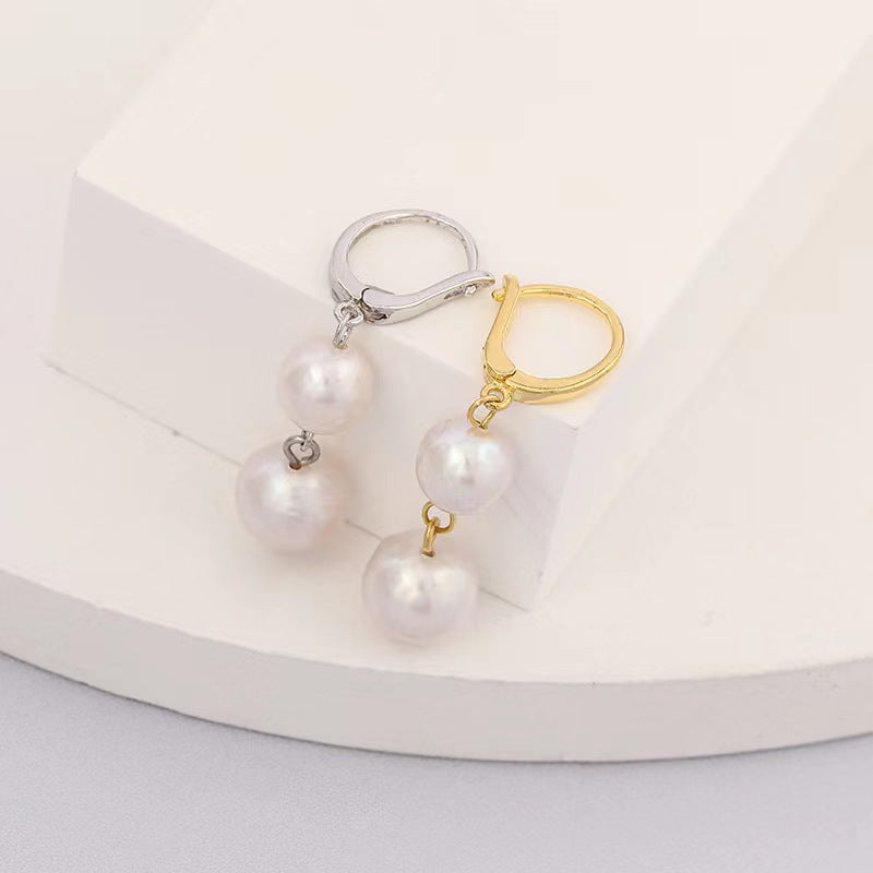 Boucles d'oreilles en argent massif S925 avec véritable perle baroque