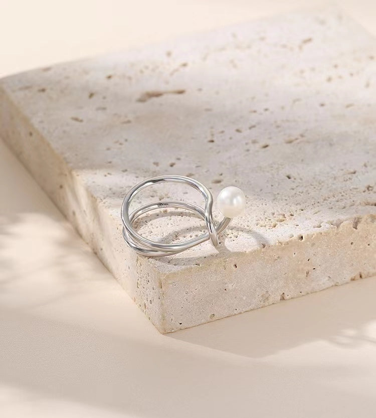 Bague nœud du destin en argent massif S925 avec perle d'eau douce véritable