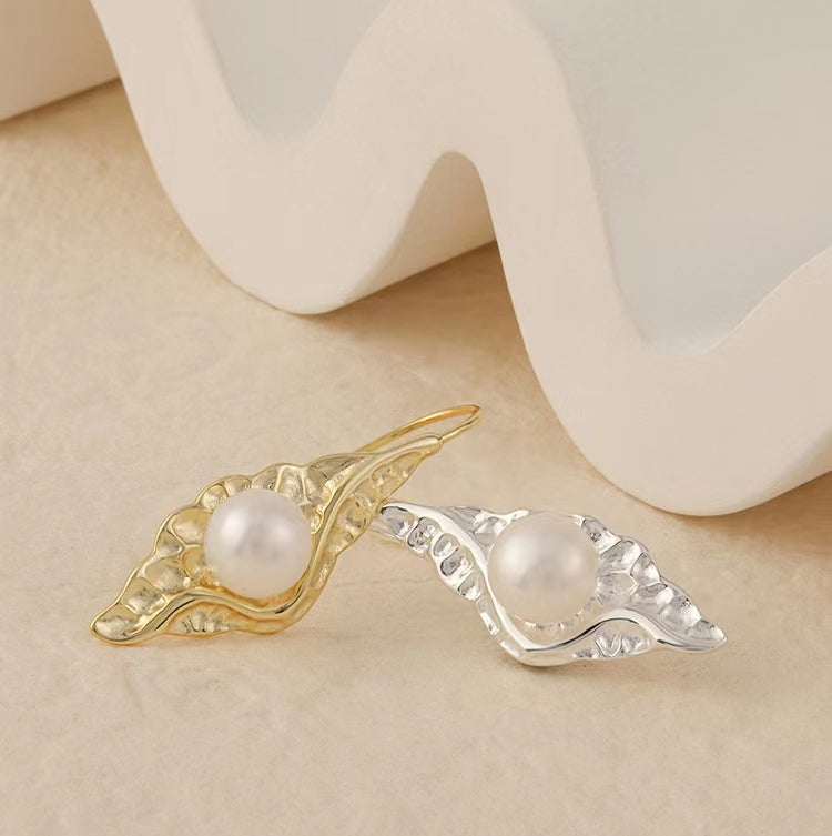 Pendientes de pupa de plata maciza S925 con auténtica perla barroca