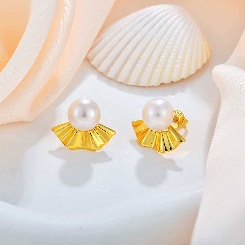 Boucles d'oreilles éventail japonaises en perles d'eau douce véritables