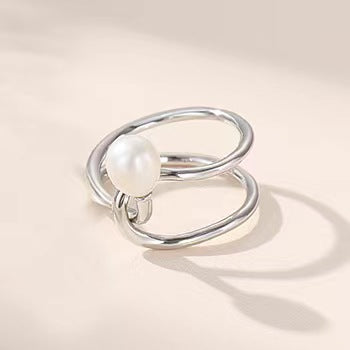 Bague nœud du destin en argent massif S925 avec perle d'eau douce véritable